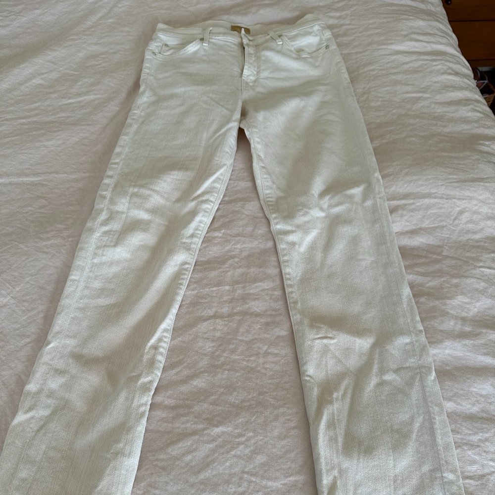 Mother Jeans 26 | The Rascal Ankle Snippet | Fray Hem | Cream Stretch Denim